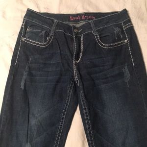 Dark Denim boot cut jeans with white detail